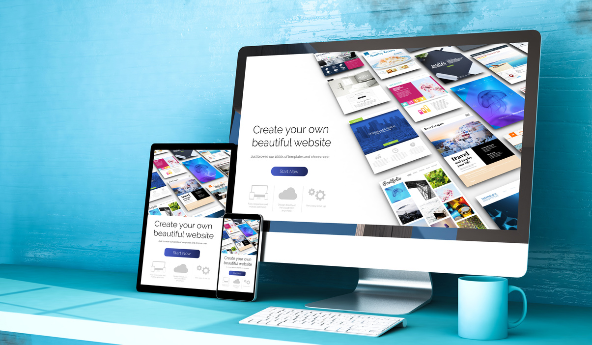 Responsive Devices with Website Builder Home on Blue Studio